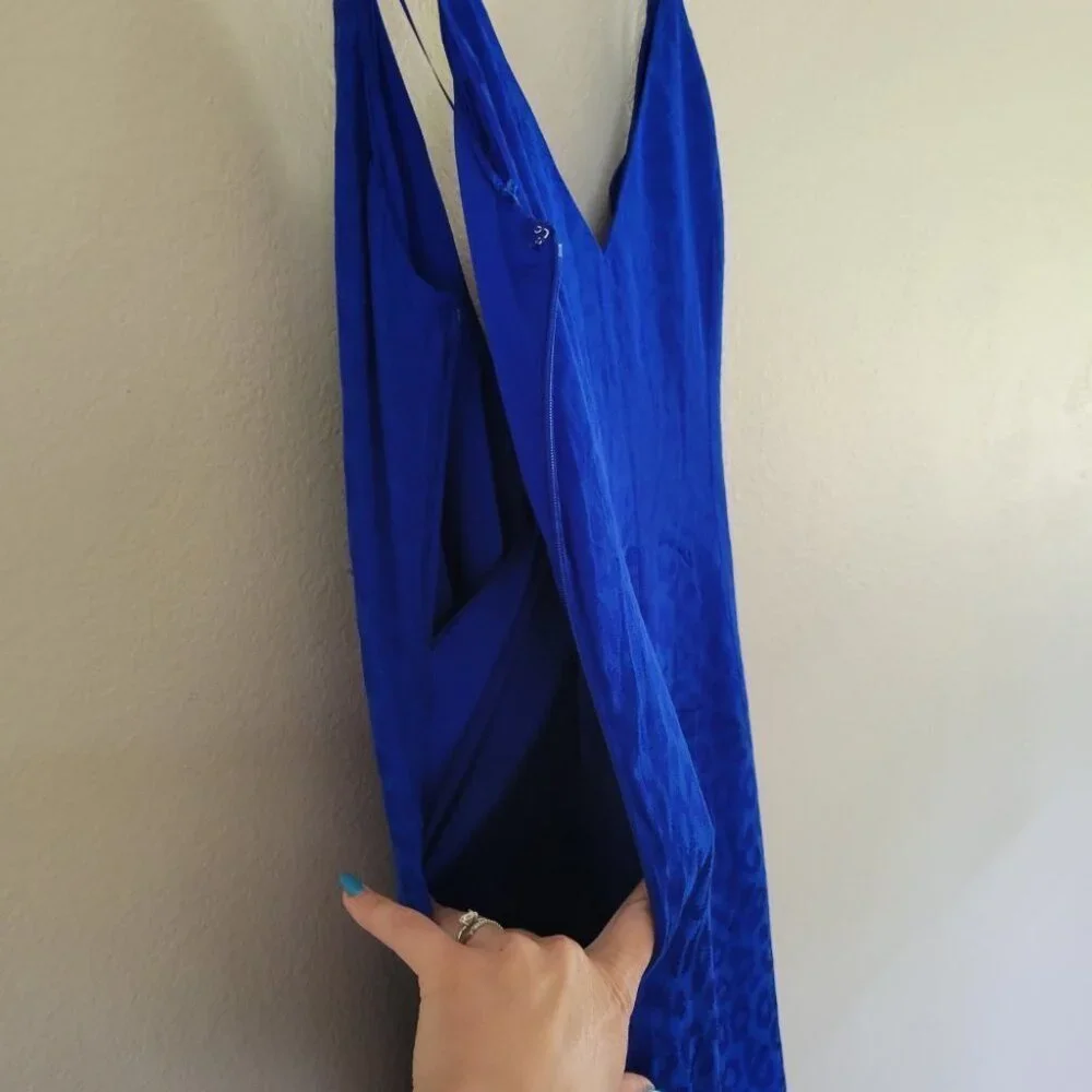 NWT CUSHNIE for Target Leopard Print Wrap Slip Dress Satin Sexy Royal Blue Sz 2 - Picture 9 of 14